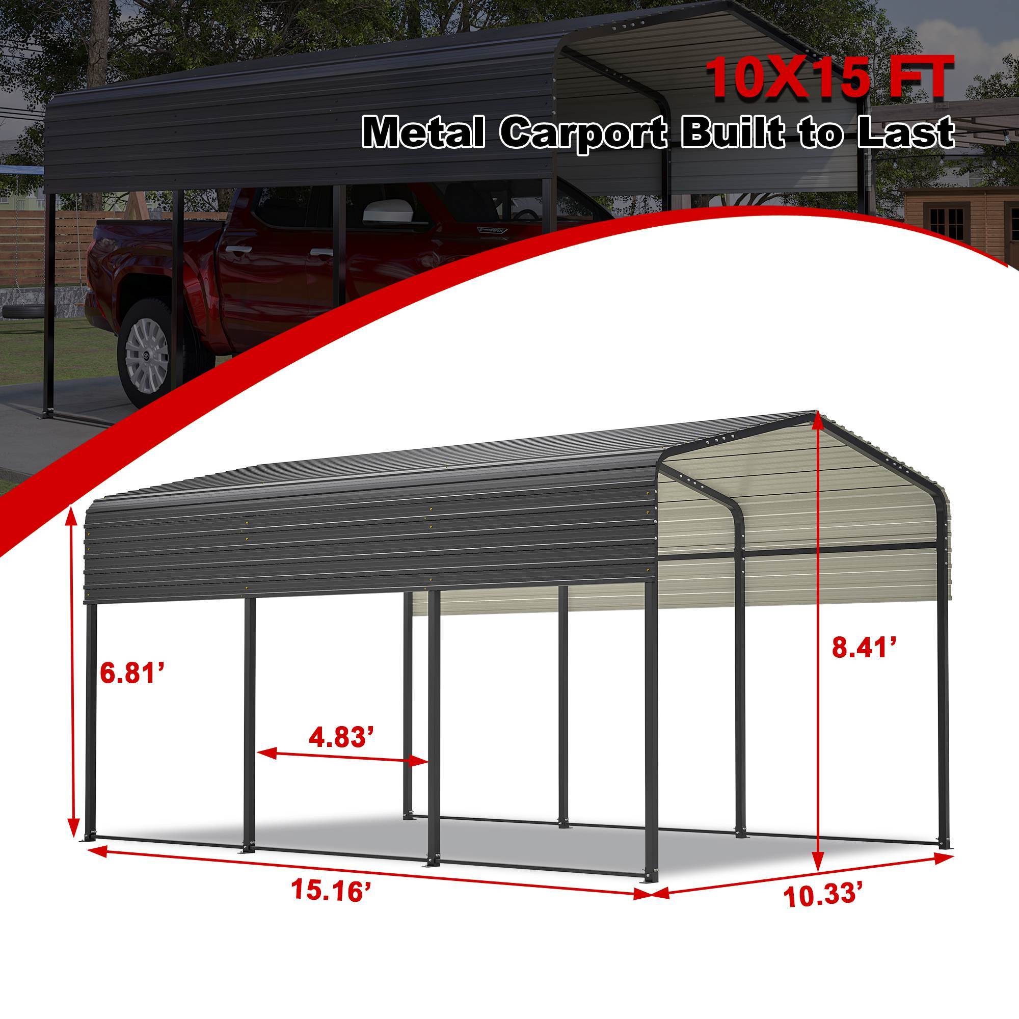 10x15 Ft Metal Carport Carports With Enhanced Base Heavy Duty Garage Outdoor Galvanized Car Shelter For Car, Boats And Truck - Outdoor Chilling