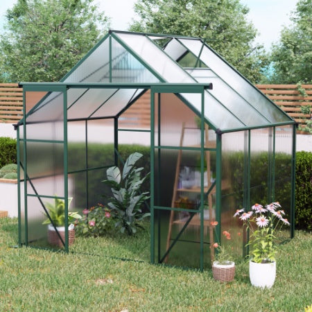 Double Door Polycarbonate Greenhouse Raised Base And Anchor Aluminum Heavy Duty Walk-in Greenhouses For Outdoor Backyard In All Season - Outdoor Chilling
