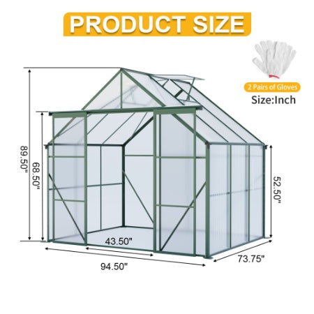 Double Door Polycarbonate Greenhouse Raised Base And Anchor Aluminum Heavy Duty Walk-in Greenhouses For Outdoor Backyard In All Season - Outdoor Chilling