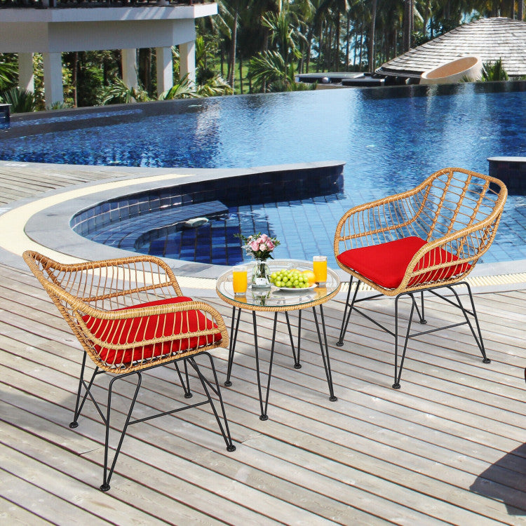 3 Pieces Rattan Furniture Set With Cushioned Chair Table - Outdoor Chilling