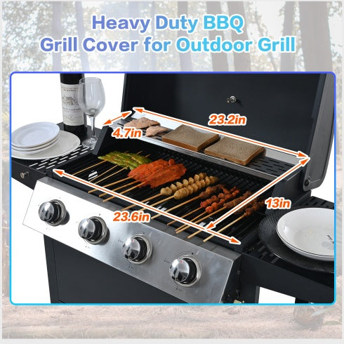 Propane Gas Grill 4 Burner Barbecue Grill, Stainless Steel 34,000 BTU Patio Garden Barbecue Grill With Two Shelves, Lid, Wheels And Bottle Opener - Outdoor Chilling