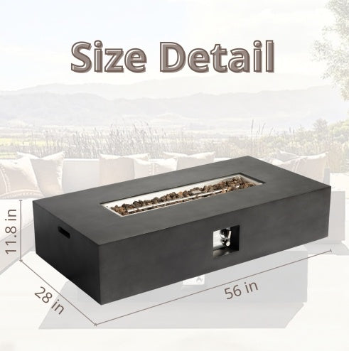 50000 BTU Large Rectangular Stone Gas Fire Pit With Lava Canopy - Outdoor Chilling