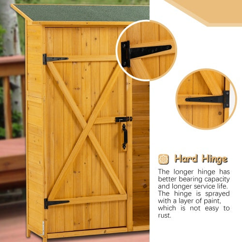 56L X 19.5W X 64H Outdoor Storage Shed With Lockable Door, Wooden Tool Storage Shed W Detachable Shelves Pitch Roof, Natural - Outdoor Chilling