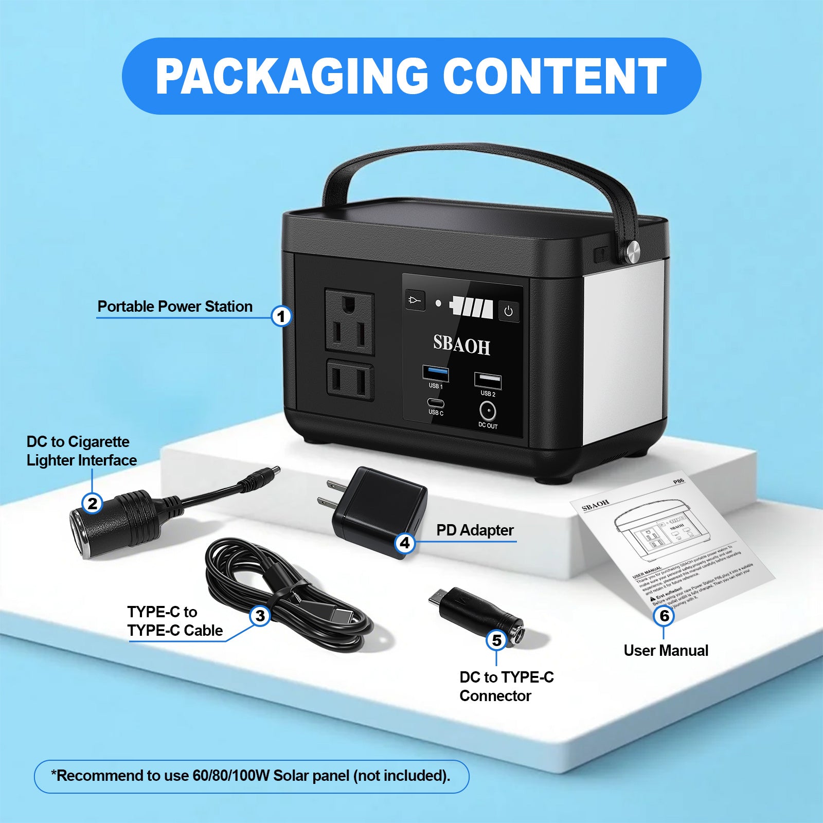 Portable Power Station P86,88.8Wh LiFePo4 Battery, with 120W AC Outputs, Solar Generator For Travel And Camping - Outdoor Chilling