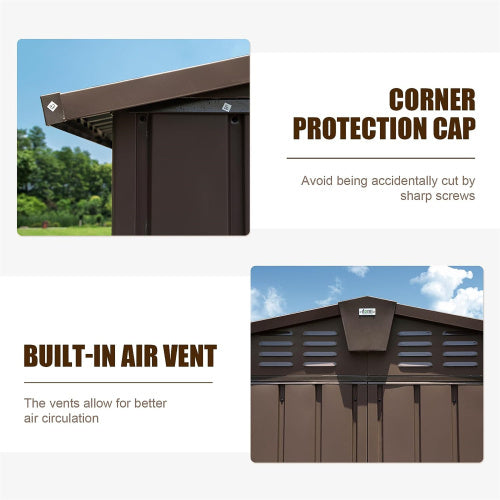 Storage Shed 11 X 12.5 With Galvanized Steel Frame & Windows, Outdoor Garden Shed Metal Utility Tool Storage Room With Lockable Door For Patio Brown