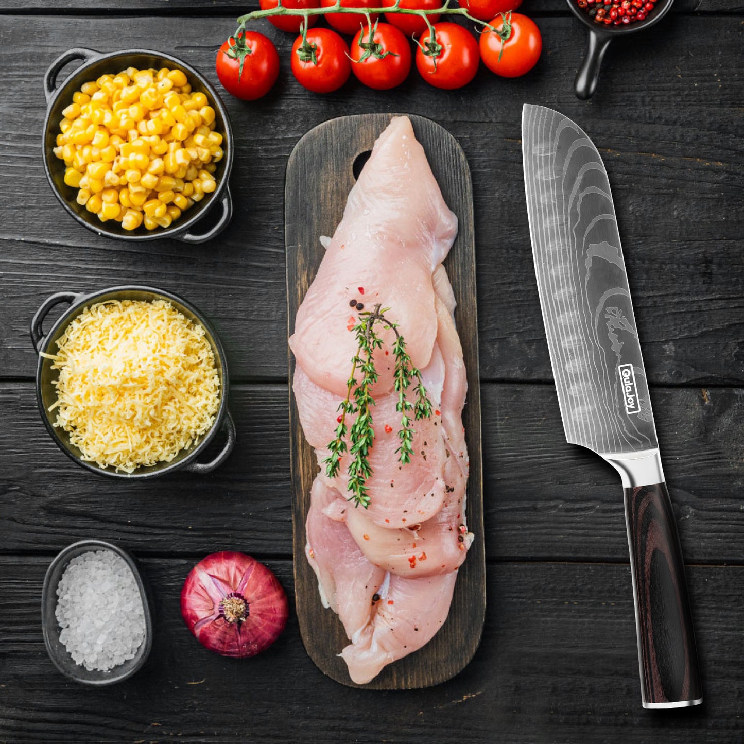 Qulajoy Santoku Knife, High Carbon Stainless Steel Chef Knife Japanese Kitchen Knives With Ergonomic Pakkawood Handle, Chopping Knife For Home Kitchen Cooking - Outdoor Chilling
