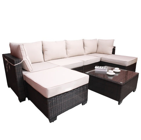 Outdoor Garden Patio Furniture 7Piece PE Rattan Wicker Cushioned Sofa Sets And Coffee Table, Patio Furniture Setoutdoor Couchoutdoor Couch Patio Furnitureoutdoor Sofapatio Couch - Outdoor Chilling
