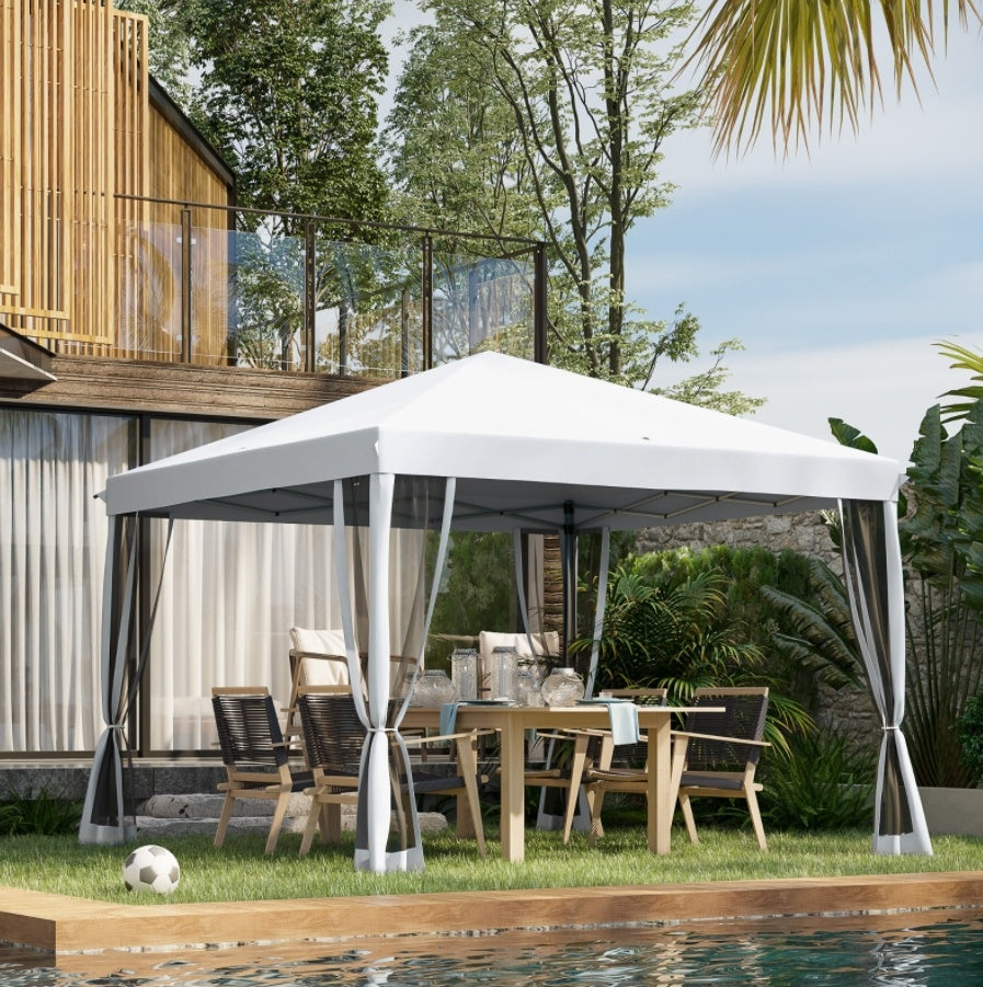 10' X 10' Pop Up Canopy Tent With Netting, Instant Gazebo, Ez Up Screen House Room With Carry Bag, H - Outdoor Chilling