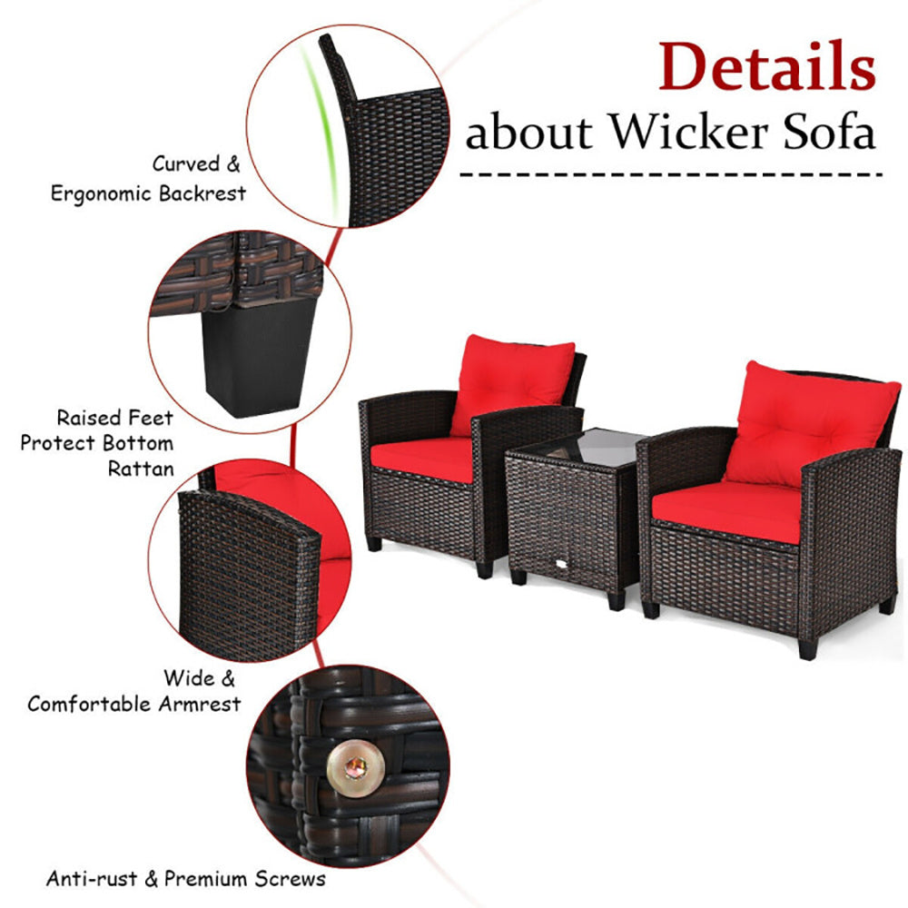 3 Pieces Rattan Patio Furniture Set With Washable Cushion - Outdoor Chilling