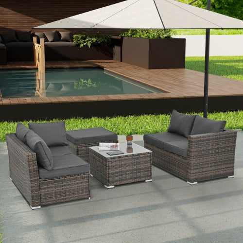 Patio Furniture, Outdoor Furniture, Seasonal PE Wicker Furniture, 4 Set Wicker Furniture With Tempered Glass Coffee Table - Outdoor Chilling
