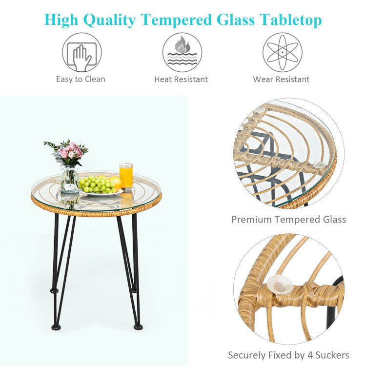 3 Pieces Rattan Furniture Set With Cushioned Chair Table - Outdoor Chilling