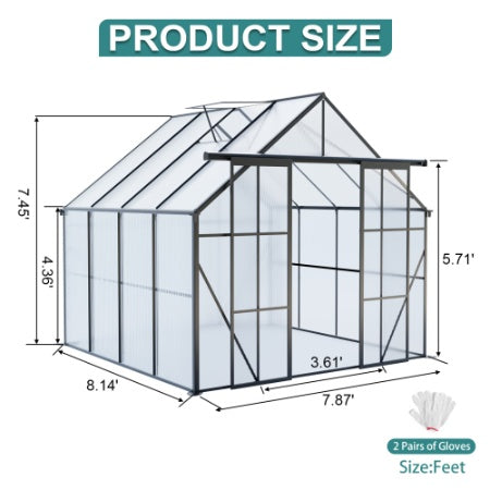 Double Door Polycarbonate Greenhouse Raised Base And Anchor Aluminum Heavy Duty Walk-in Greenhouses For Outdoor Backyard In All Season - Outdoor Chilling