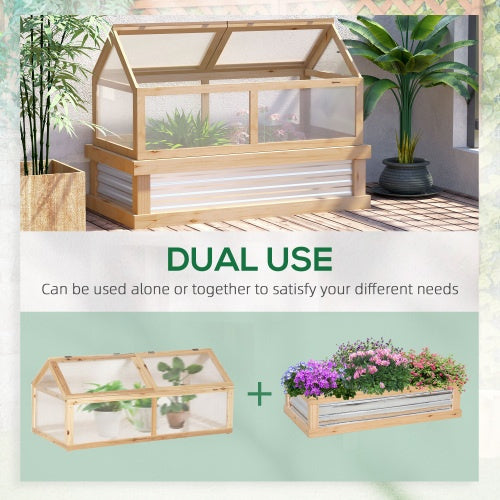 Outsunny Raised Garden Bed With Polycarbonate Greenhouse, Wooden Garden Cold Frame Greenhouse, Flower Planter Protection, 48 X 24 X 32, Natural - Outdoor Chilling