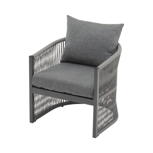 Set Of 2 Modern Gray Curved Aluminum Lounge Chair With Stylish Rope-Weave Design And Cushioned Comfort, Perfect For Outdoor Living - Outdoor Chilling