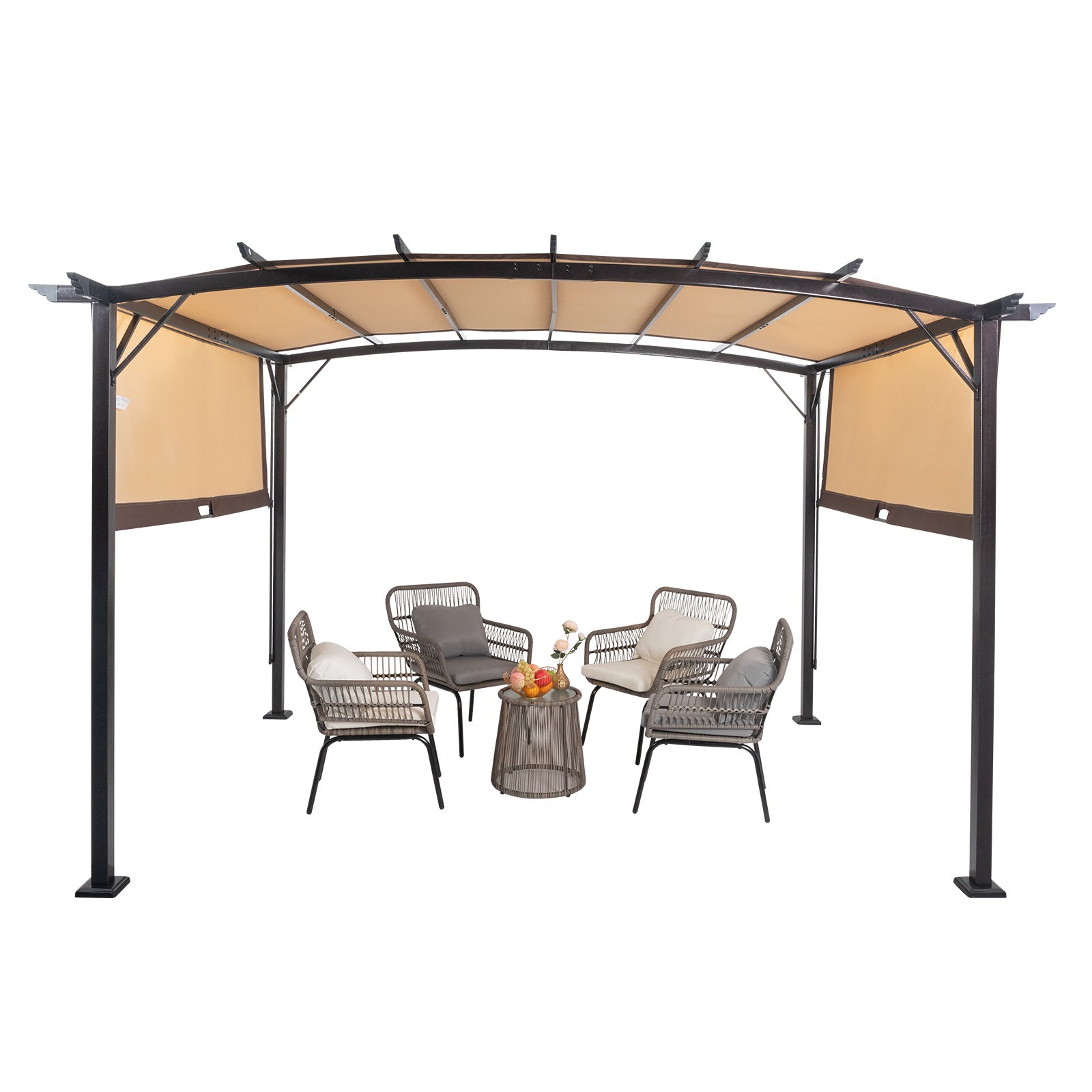 350x280x230.5cm Dark Brown Column, Brown Adjustable Shade Cloth, Curved Top, Folding Shed, Aluminum - Outdoor Chilling