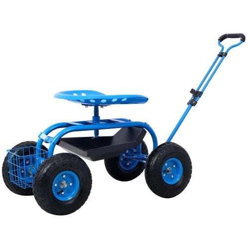 Rolling Garden Scooter Garden Cart Seat With Wheels And Tool Tray, 360 Swivel Seat, (Red, blue, or green). - Outdoor Chilling