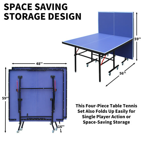 8ft Mid-Size Table Tennis Table Foldable & Portable Ping Pong Table Set For Indoor Games With Net, 2 Table Tennis Paddles And 3 Balls - Outdoor Chilling