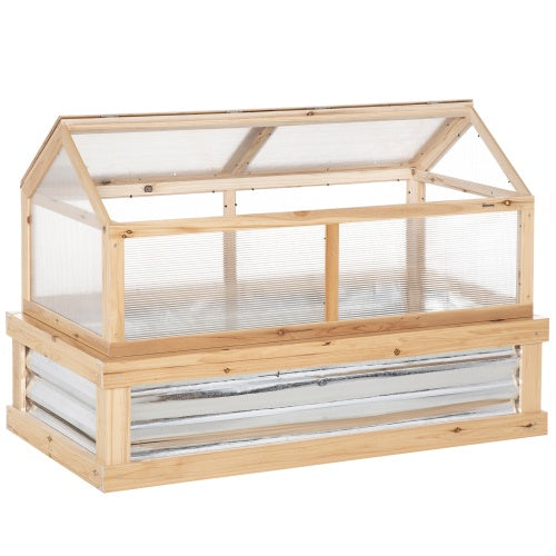 Outsunny Raised Garden Bed With Polycarbonate Greenhouse, Wooden Garden Cold Frame Greenhouse, Flower Planter Protection, 48 X 24 X 32, Natural - Outdoor Chilling