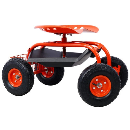 Rolling Garden Scooter Garden Cart Seat With Wheels And Tool Tray, 360 Swivel Seat, (Red, blue, or green). - Outdoor Chilling