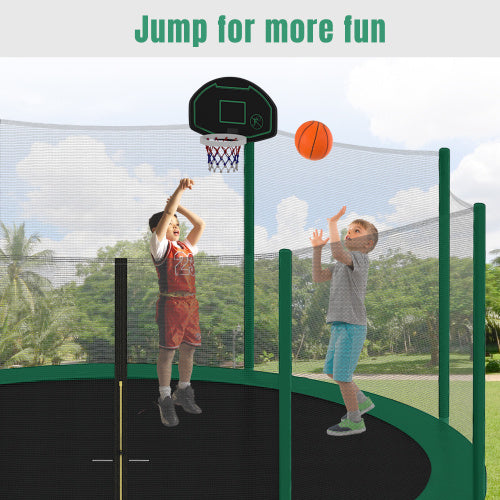 14FT Trampoline For Kids With Safety Enclosure Net, Basketball Hoop And Ladder, Easy Assembly Round Outdoor Recreational Trampoline - Outdoor Chilling