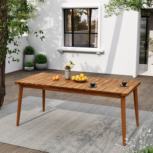 Acacia Wood Dining Table 8-Person Outdoor Table, Farmhouse Furniture For Patio, Garden, Backyard, Teak 180 LBS Weight Capacity 72L - Outdoor Chilling