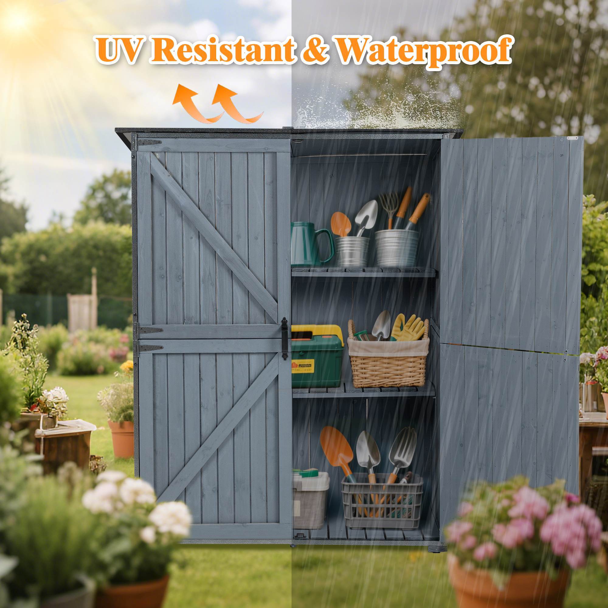 The Storage Shed Is Made Of A Sturdy Metal Frame And Durable Fir Wood, Which Is Sturdy And Durable. The Entire Frame Is Weather-resistant, Making It An Ideal Choice For Your Outdoor Living Space.