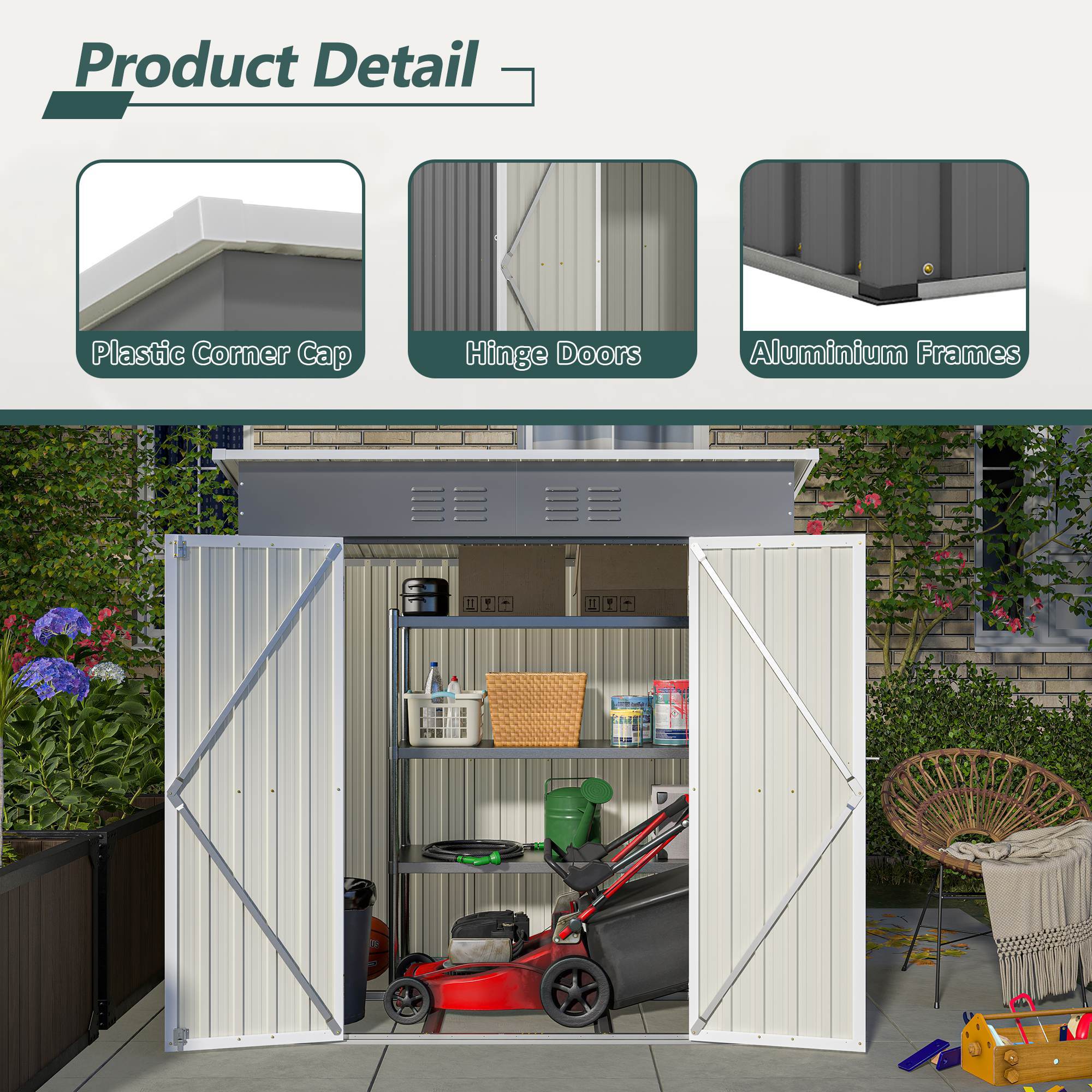 6'x4' Outdoor Metal Storage Shed For Garden Tools Lockable Door With Floor Frame - Outdoor Chilling