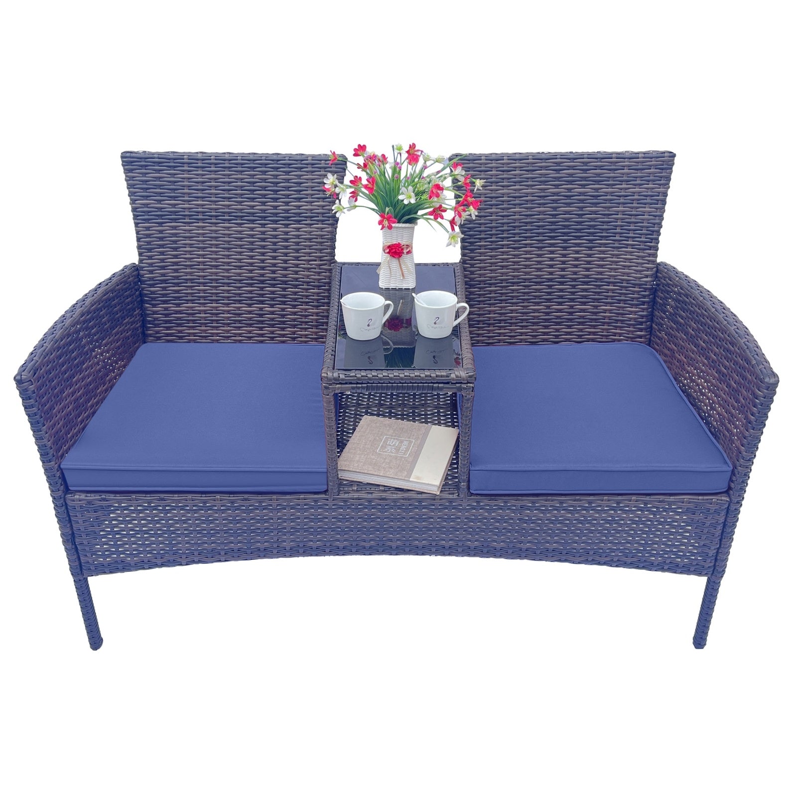 Wicker Patio Conversation Furniture Set, Outdoor Furniture Set With Removable Cushions & Table, Temp - Outdoor Chilling