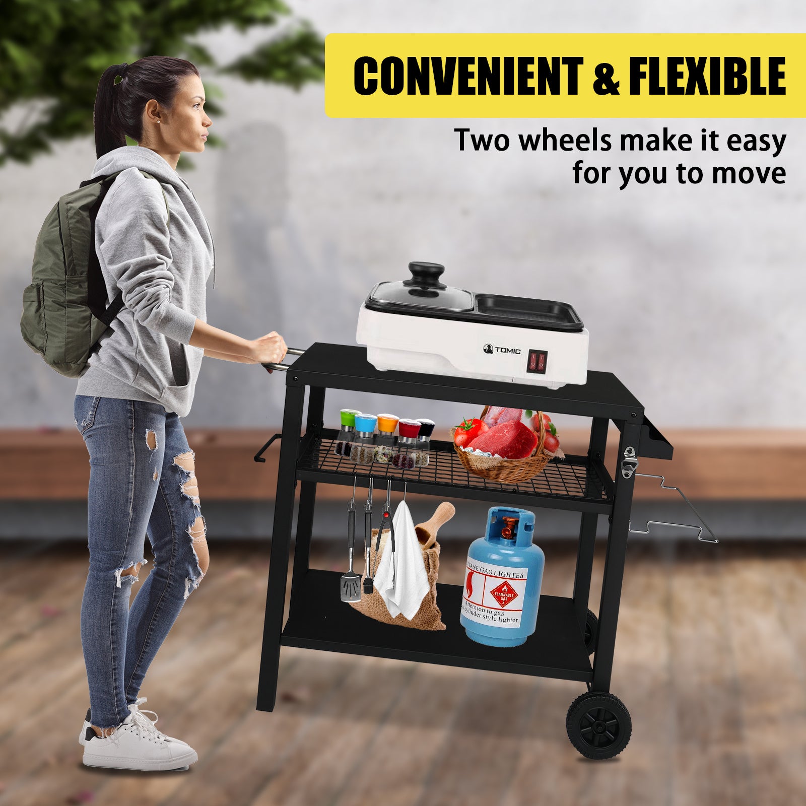 112x59x82cm, Stainless Steel Top, Without Basket, Removable, Barbecue Cart - Outdoor Chilling