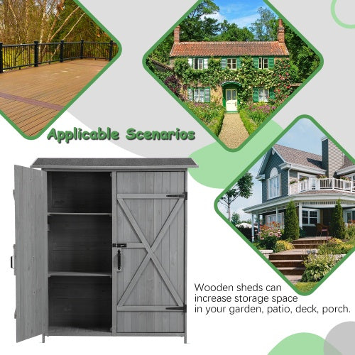 56L X 19.5W X 64H Outdoor Storage Shed With Lockable Door, Wooden Tool Storage Shed W Detachable Shelves Pitch Roof - Outdoor Chilling