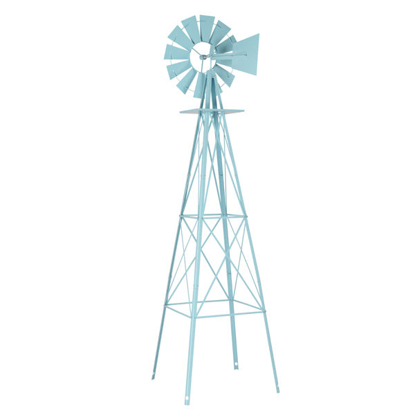 8ft Light Blue Ribbon Wind Vane, 4-pod Standing Iron Windmill - Outdoor Chilling