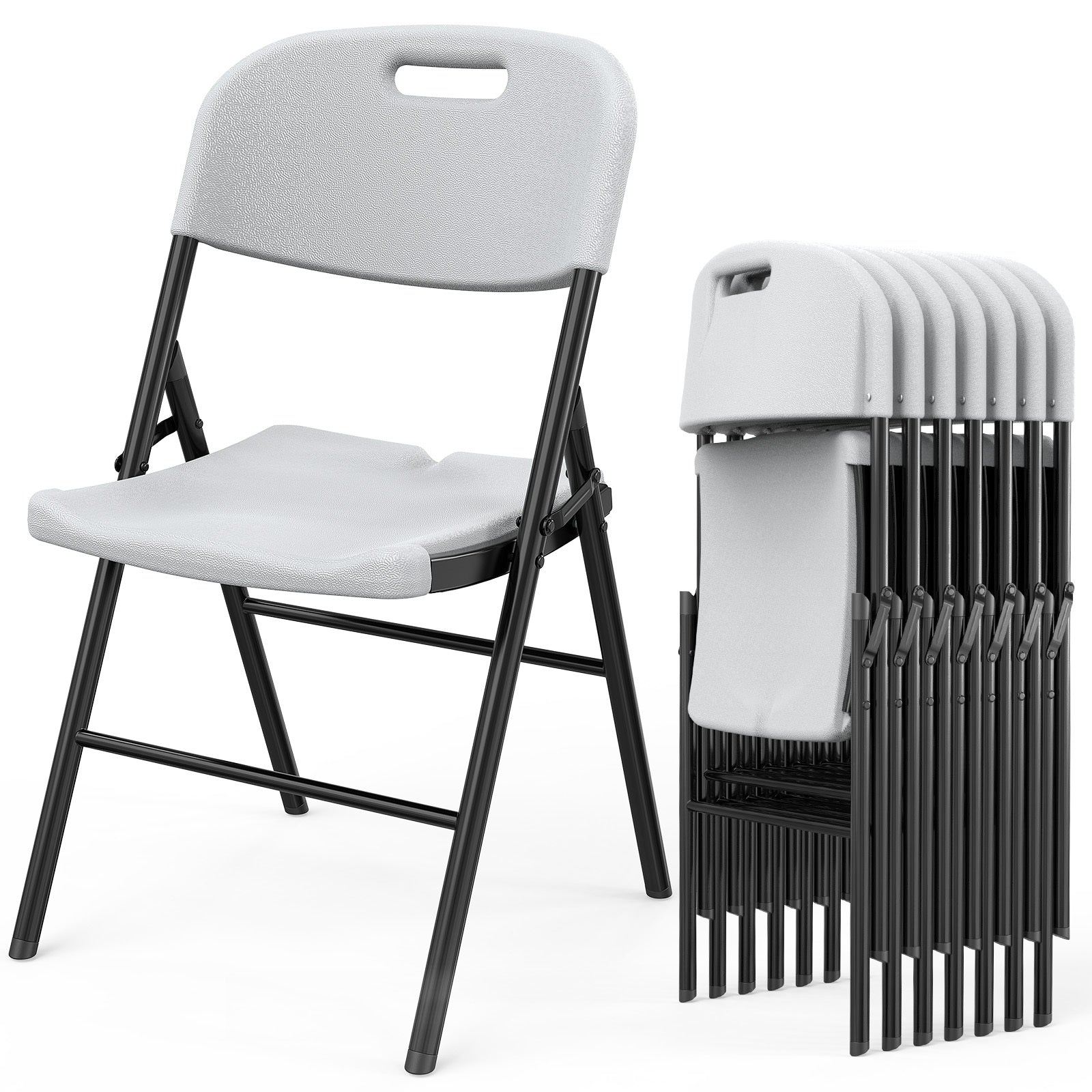 6pcs White Blow Molded Curved Back Seat Plastic Folding Chair For Courtyard - Outdoor Chilling