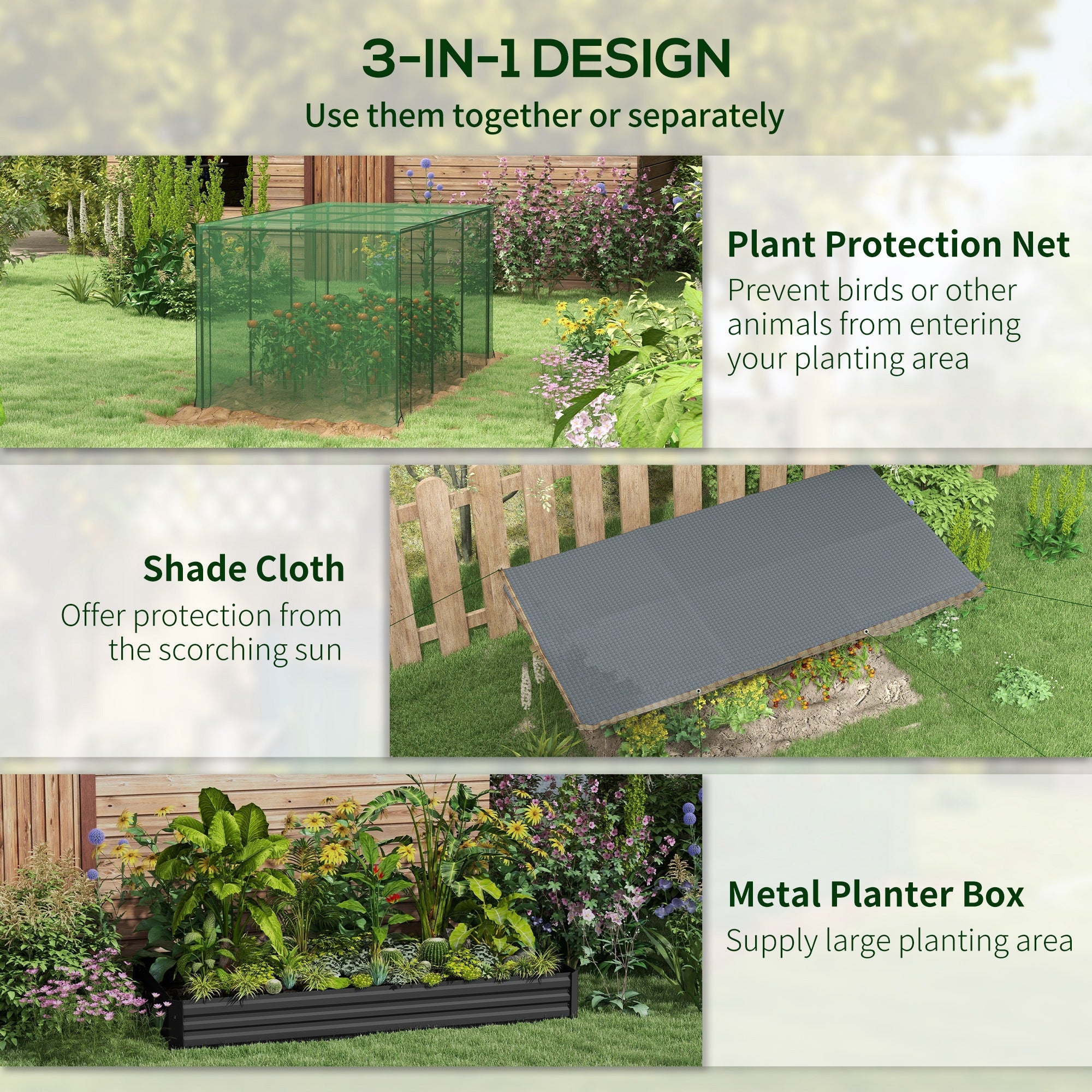 Galvanized Steel Planter Box With Crop Cage And Shade Cloth, Raised Garden Bed For Flowers, Veggies And Herbs, Gray - Outdoor Chilling