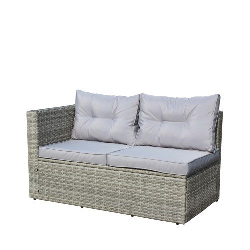4 Piece Patio Sectional Wicker Rattan Outdoor Furniture Sofa Set With Storage Box Grey - Outdoor Chilling