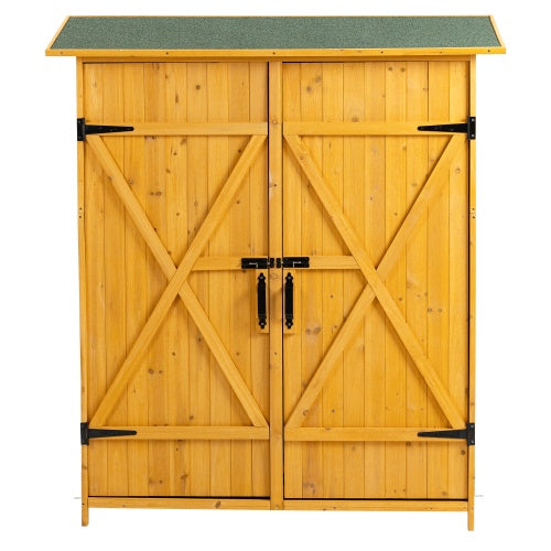 56L X 19.5W X 64H Outdoor Storage Shed With Lockable Door, Wooden Tool Storage Shed W Detachable Shelves Pitch Roof, Natural - Outdoor Chilling