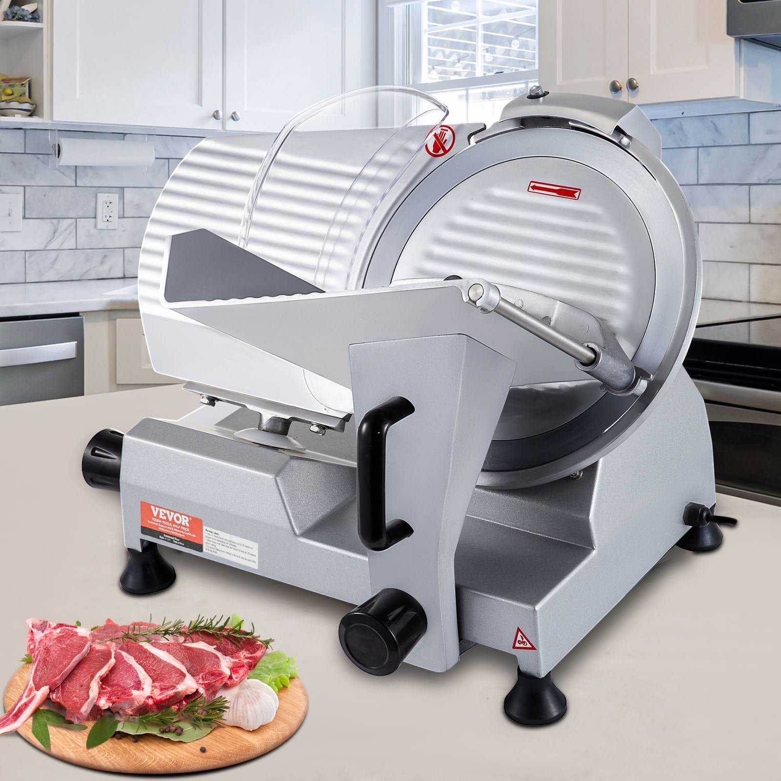 VEVOR Commercial Meat Slicer, 320W Electric Deli Food Slicer, 12 Inch Carbon Steel Blade Electric Food Slicer, 350-400RPM Meat Slicer, 0-0.6 Inch Adjustable Thickness For Meat, Cheese, Veggies, Ham - Outdoor Chilling