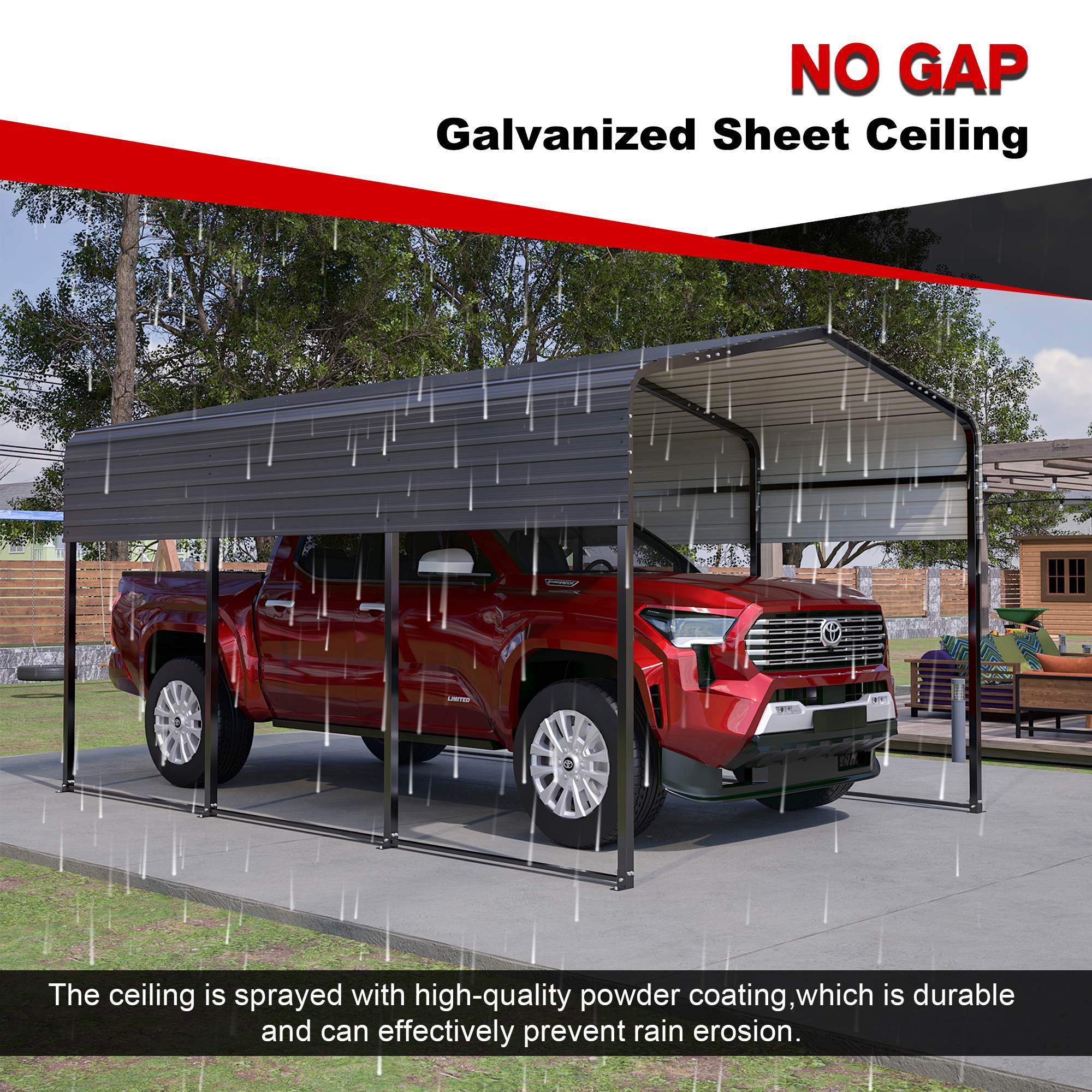 10x15 Ft Metal Carport Carports With Enhanced Base Heavy Duty Garage Outdoor Galvanized Car Shelter For Car, Boats And Truck - Outdoor Chilling