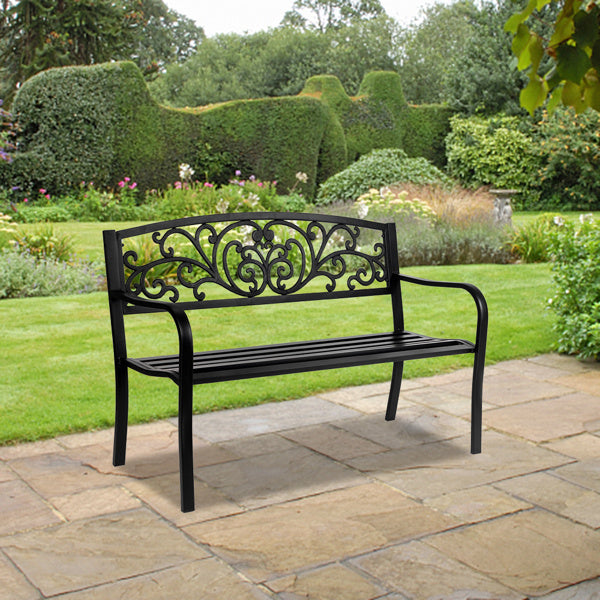 50 Inch PVC Butterfly Backrest Black Iron Bench - Outdoor Chilling