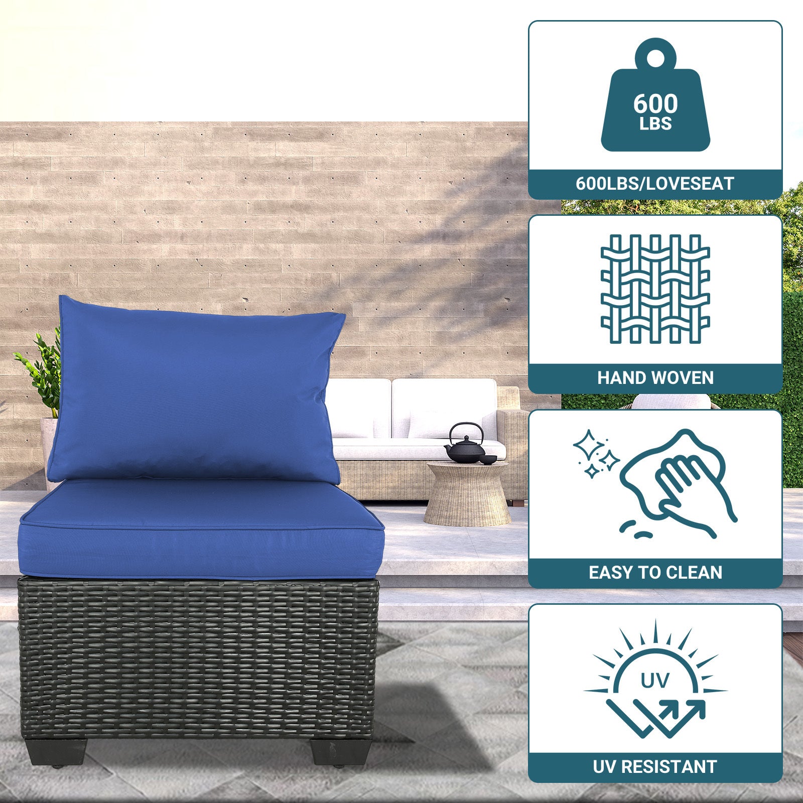 3-Seat Patio Wicker Sofa, Outdoor Rattan Sectional Couch Furniture Steel Frame With Furniture Cover Non-Slip Cushion - Outdoor Chilling