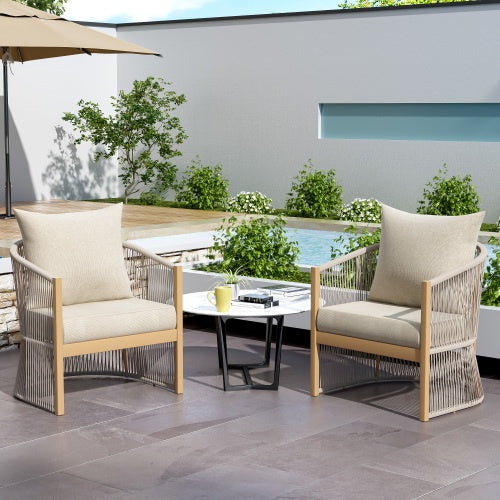 Set Of 2 Modern Gray Curved Aluminum Lounge Chair With Stylish Rope-Weave Design And Cushioned Comfort, Perfect For Outdoor Living - Outdoor Chilling
