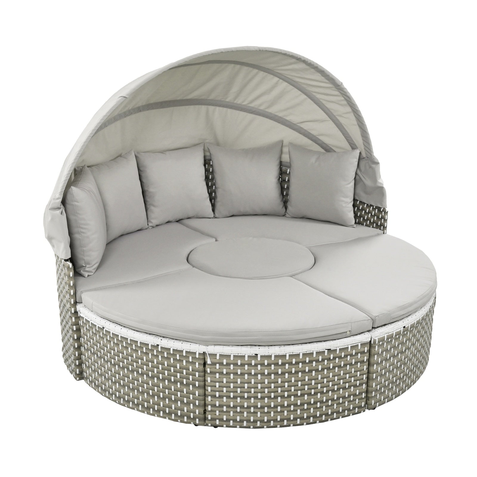 TOPMAX Patio Furniture Round Outdoor Sectional Sofa Set Rattan Daybed Two-Tone Weave Sunbed With Ret - Outdoor Chilling