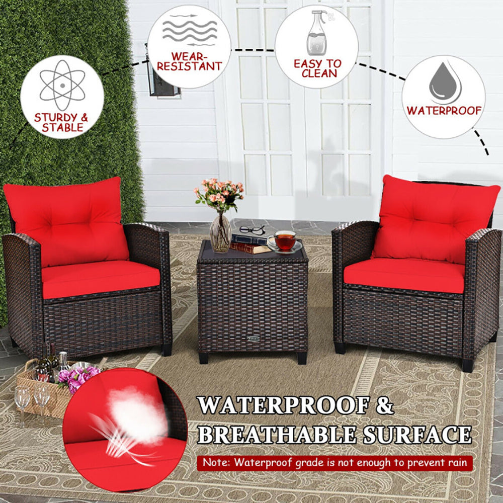 3 Pieces Rattan Patio Furniture Set With Washable Cushion - Outdoor Chilling