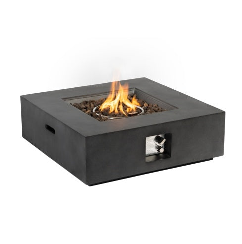 Outdoor Propane Fire Pit Table,Square Stone 35-inch Planter Base, 50,000 BTU Stainless Steel Burner, Free Lava Rocks And Waterproof Cover - Outdoor Chilling