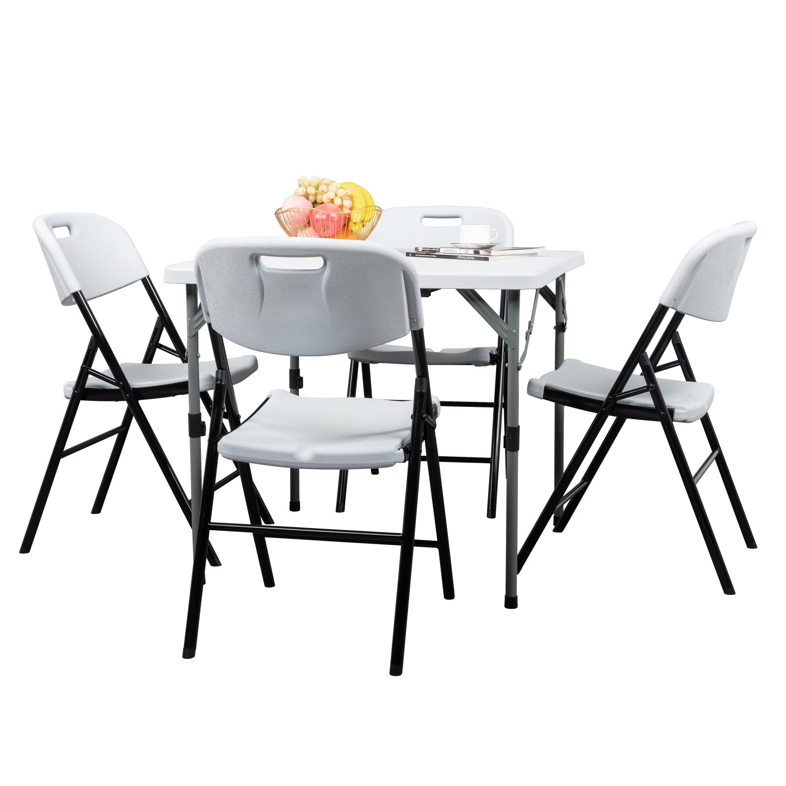 6pcs White Blow Molded Curved Back Seat Plastic Folding Chair For Courtyard - Outdoor Chilling