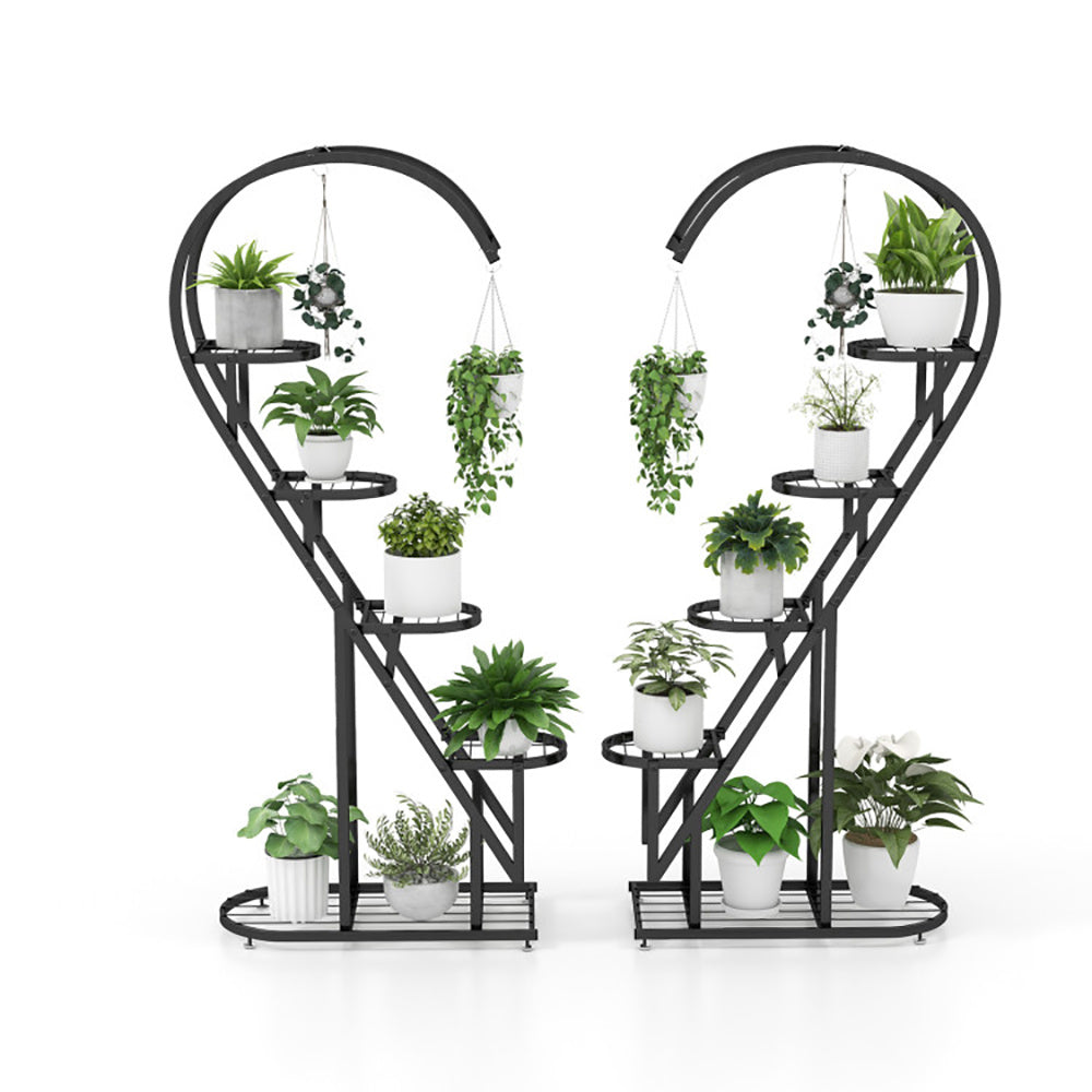 5 Tier Metal Plant Stand With Hanging Hook For Multiple Plants - Outdoor Chilling