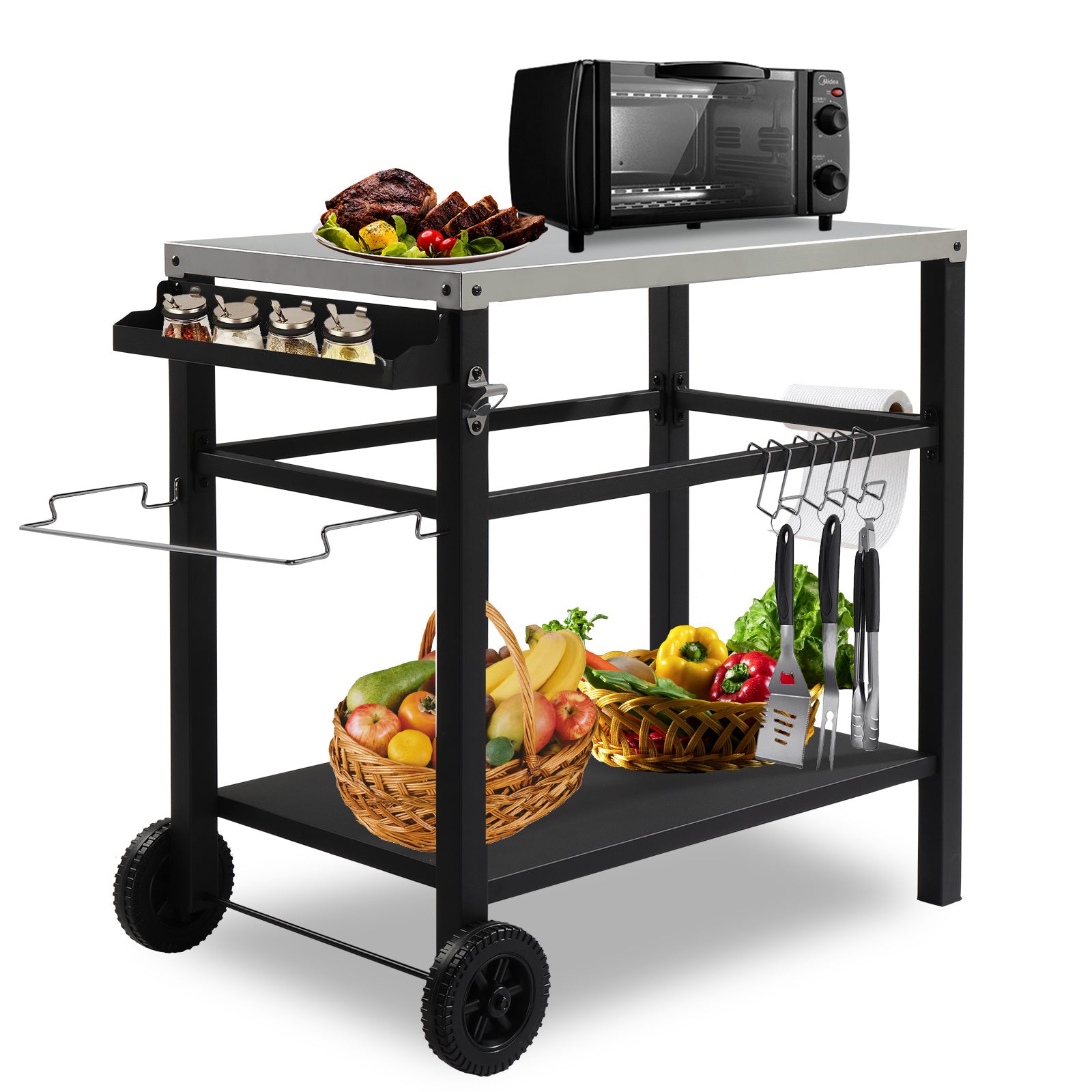 112x59x82cm, Stainless Steel Top, Without Basket, Removable, Barbecue Cart - Outdoor Chilling