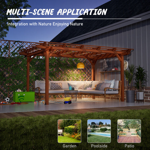 12 X 10 FT Outdoor Wood Pergola, Wooden Grape Pergola For Climbing Plant Support For Garden, Patio, Backyard, Deck, Brown - Outdoor Chilling