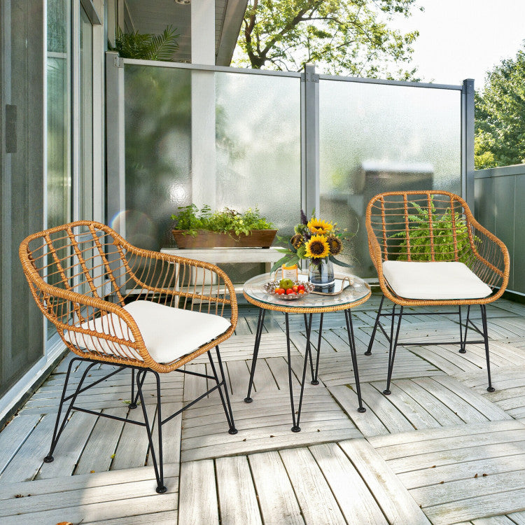 3 Pieces Rattan Furniture Set With Cushioned Chair Table - Outdoor Chilling