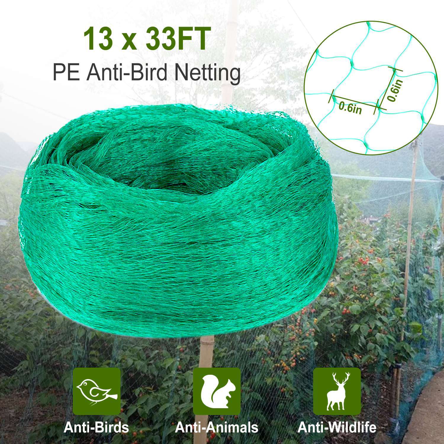 13 X 33ft Garden Netting Heavy Duty PE Anti Bird Netting Plants Fruits Tree Vegetables Protection Netting Net - Outdoor Chilling
