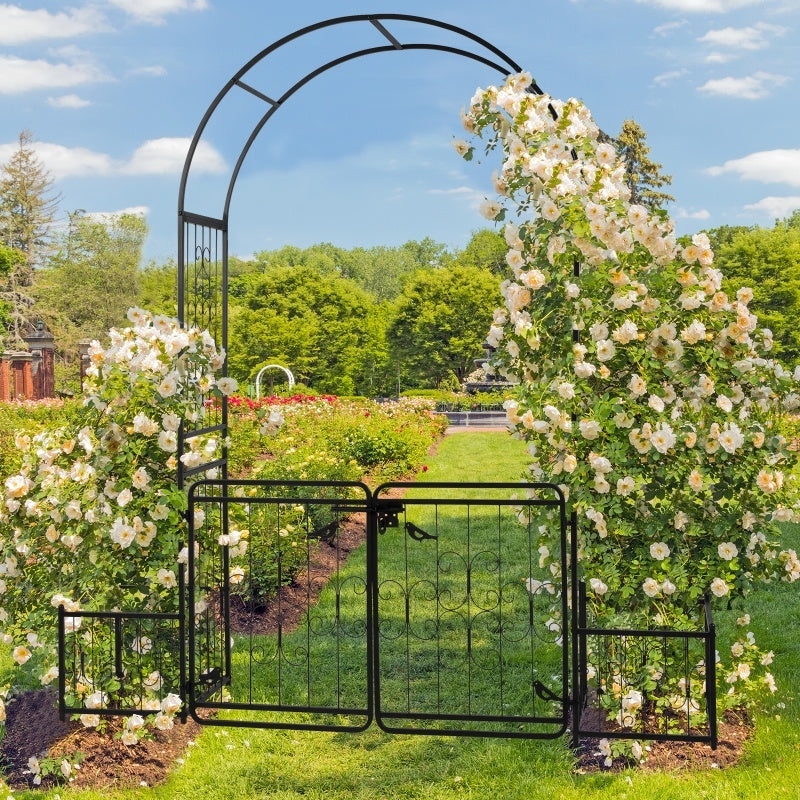 7.2ft Black Curved Roof With Door And Planting Frame, Iron Art 16mm Pipe, Iron Arch, Courtyard - Outdoor Chilling